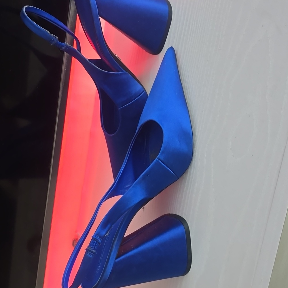 Zara Women's Vibrant Blue Pointed Slingback Block Heels Size 8.5 / 39 - Picture 6 of 8